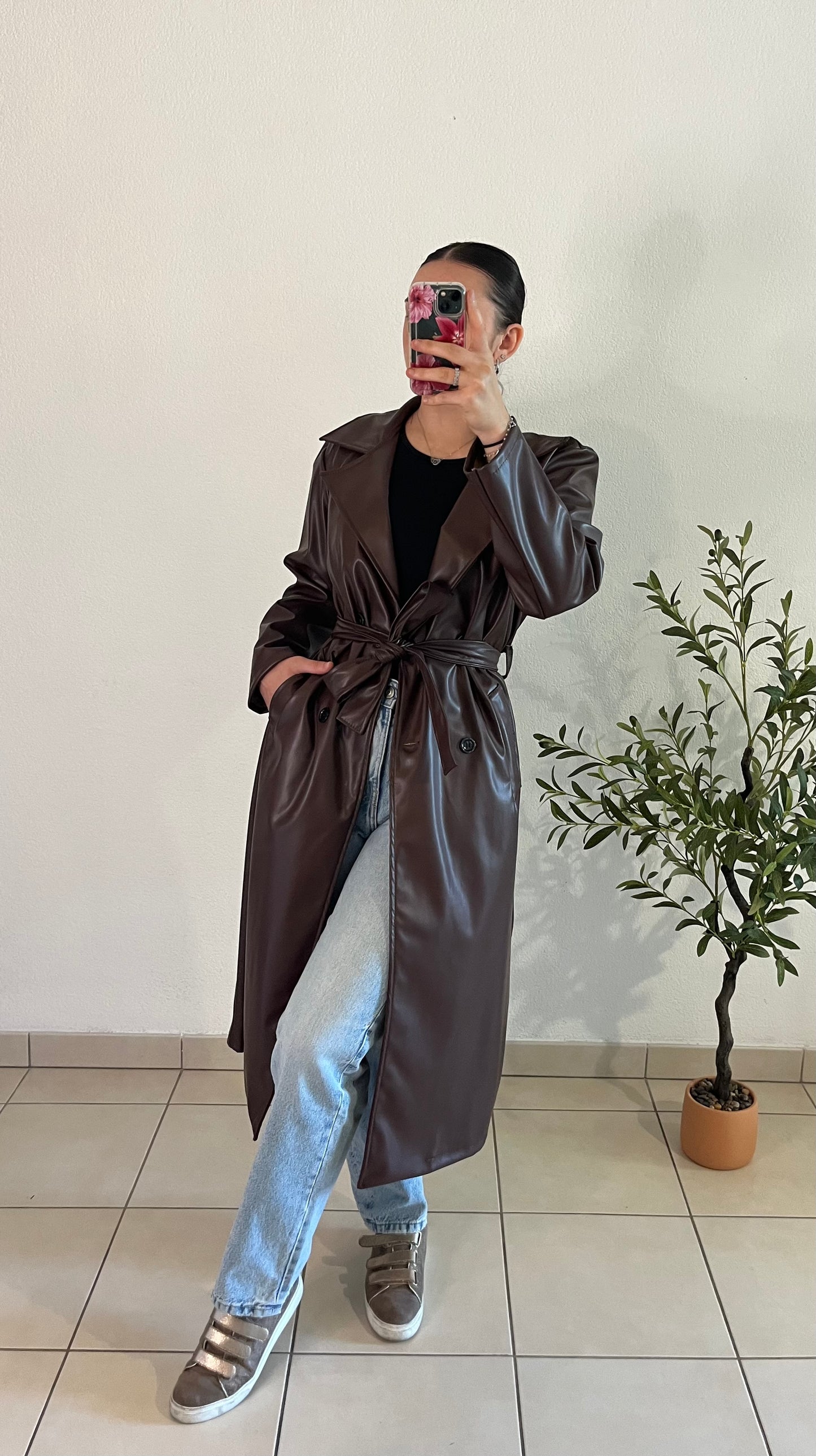 Trench similicuir marron