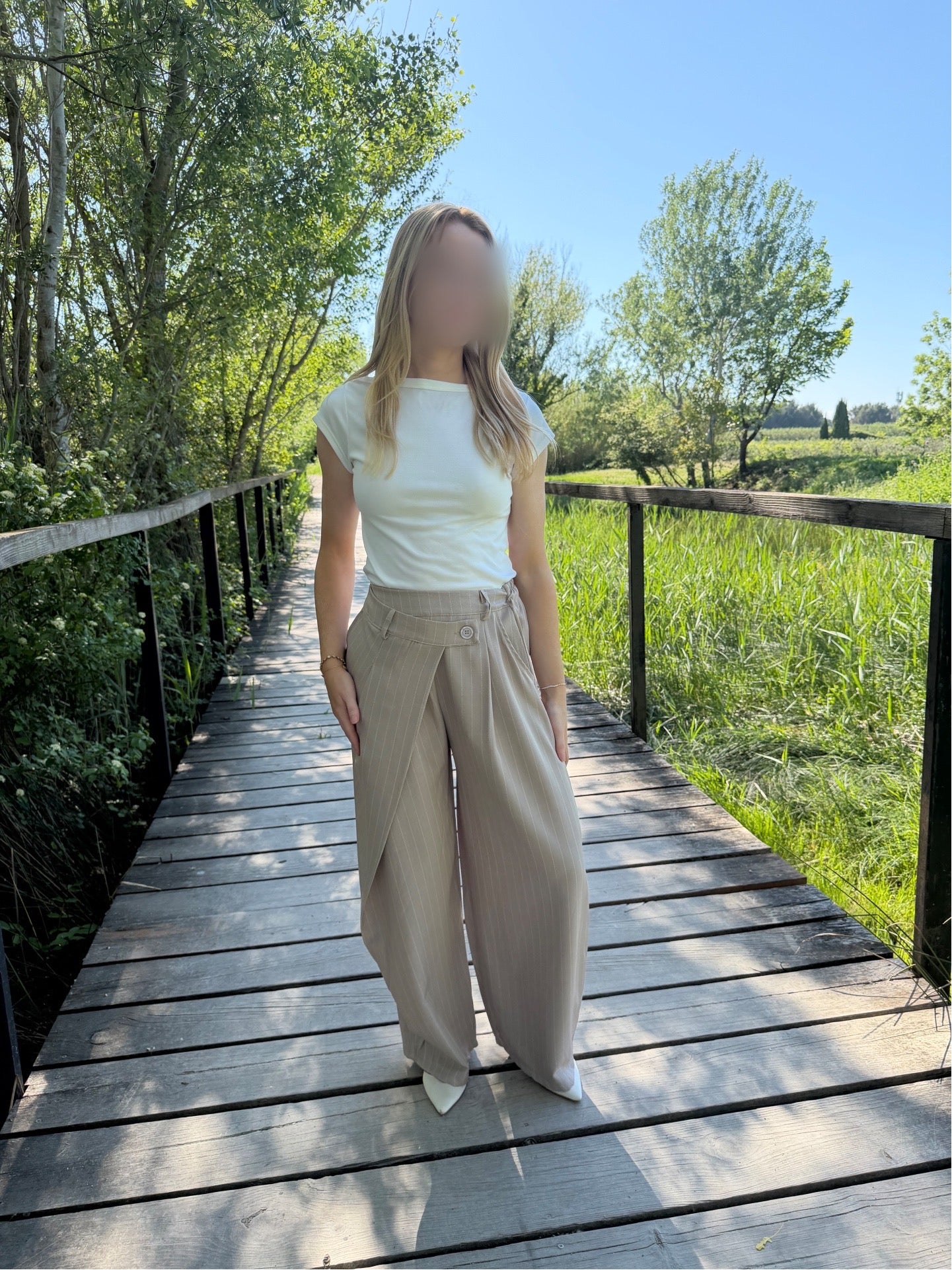 Pantalon rayure - taupe