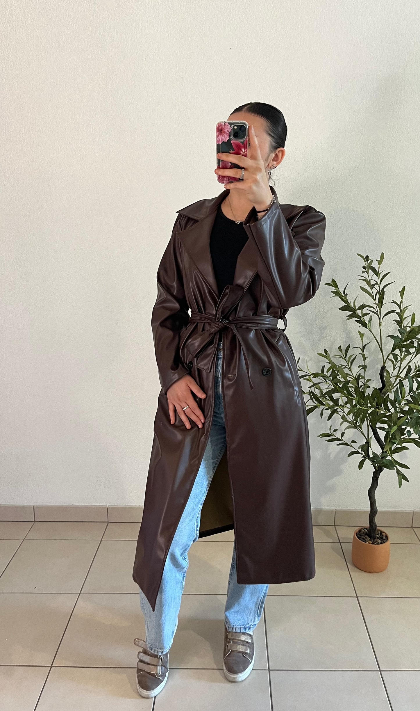 Trench similicuir marron