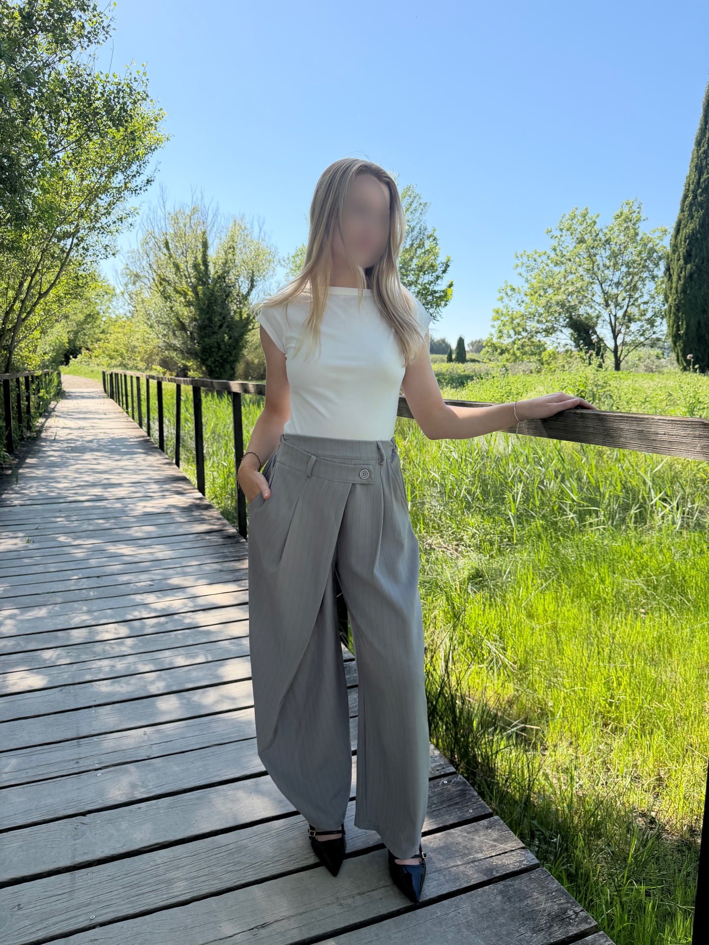 Pantalon rayure - gris