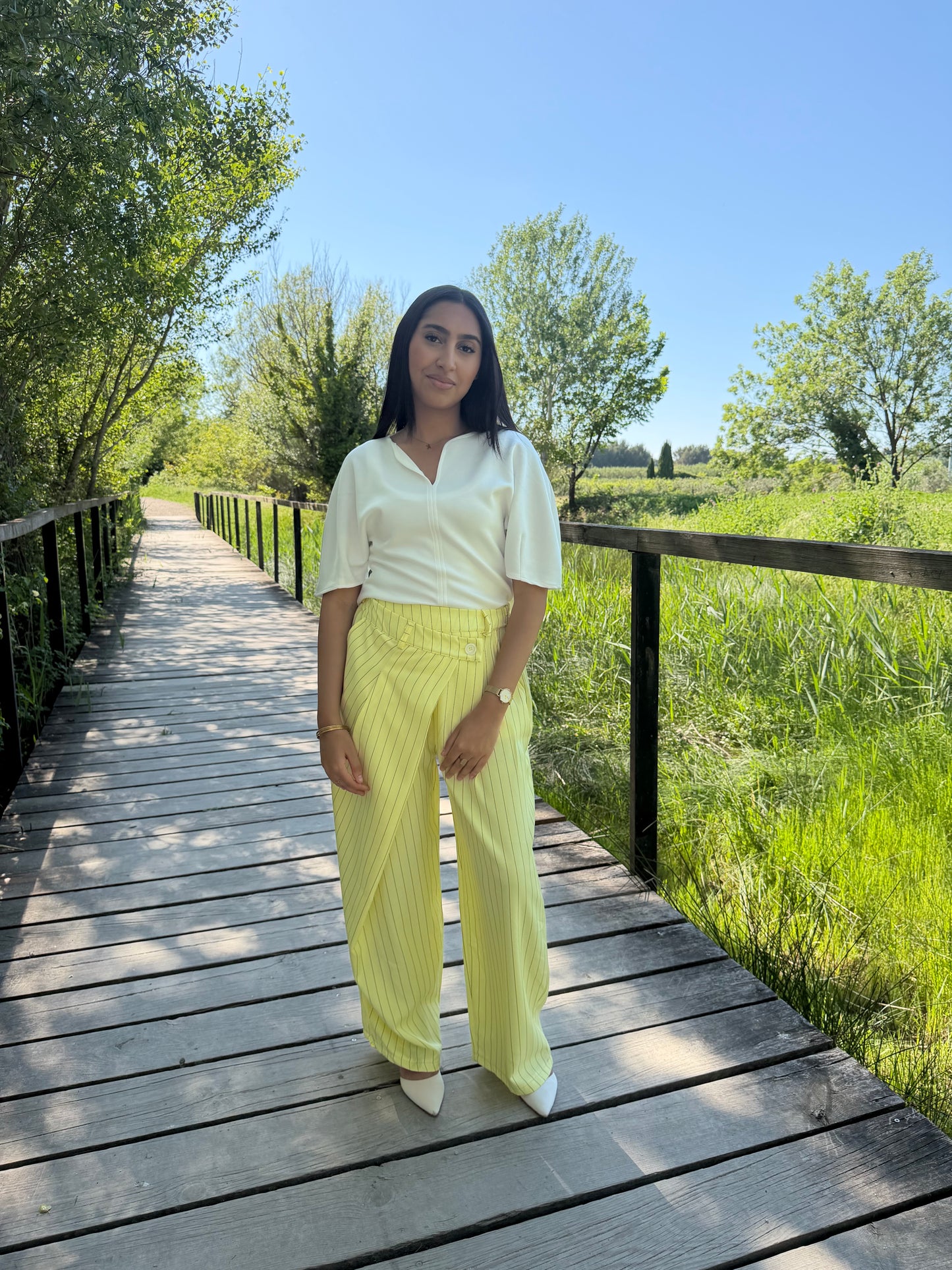Pantalon rayure - jaune