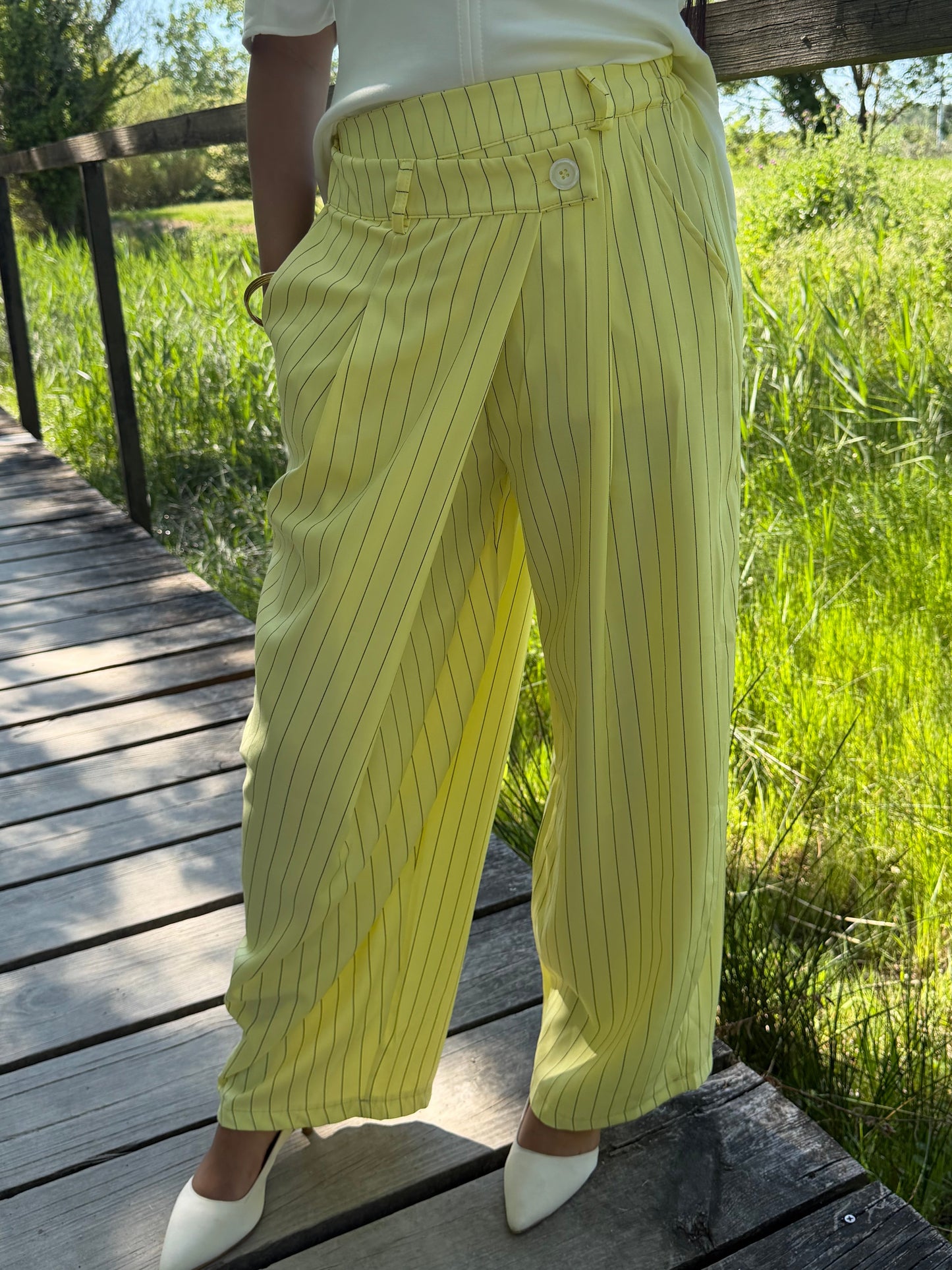 Pantalon rayure - jaune