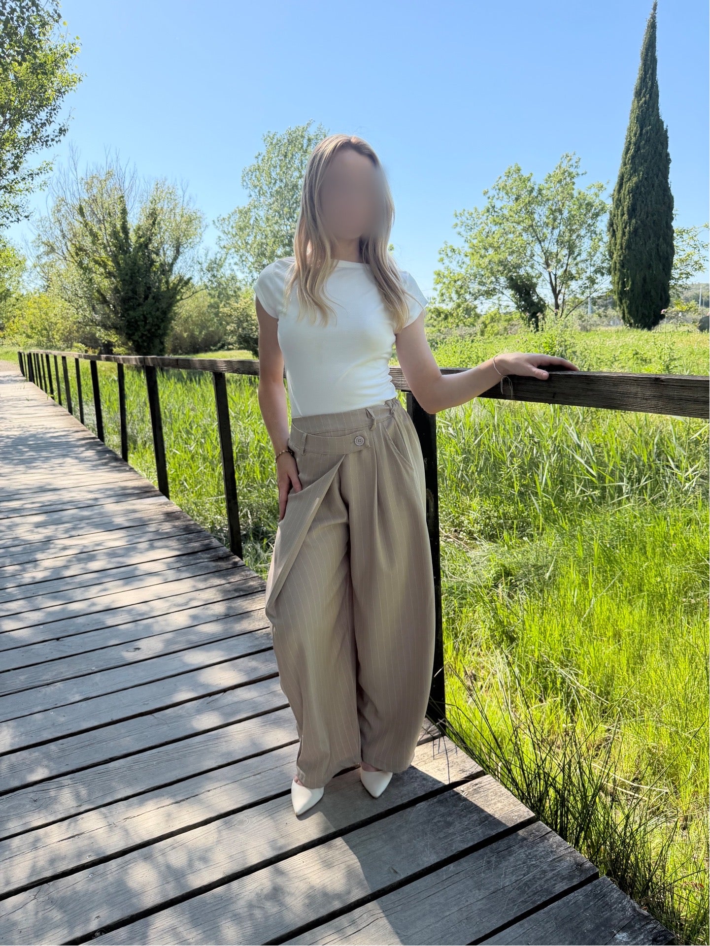 Pantalon rayure - taupe