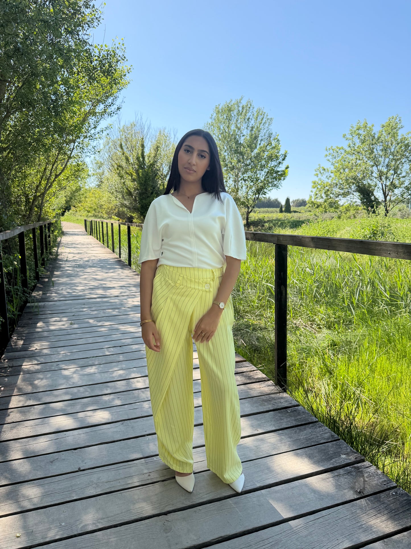 Pantalon rayure - jaune